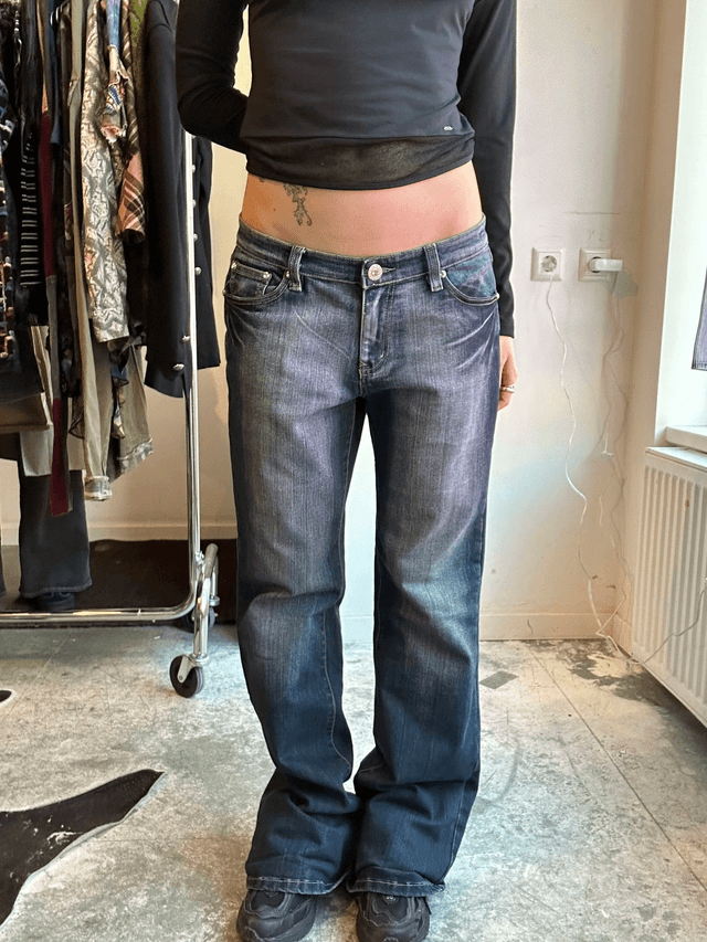 wide fit jeans with embroidery on back pockets
