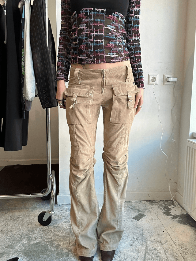 phard low waist beige cargo corduroy pants